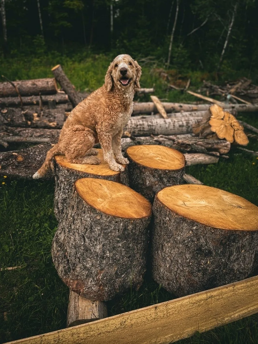 Betsy on the mill logs, unofficial fifth team member