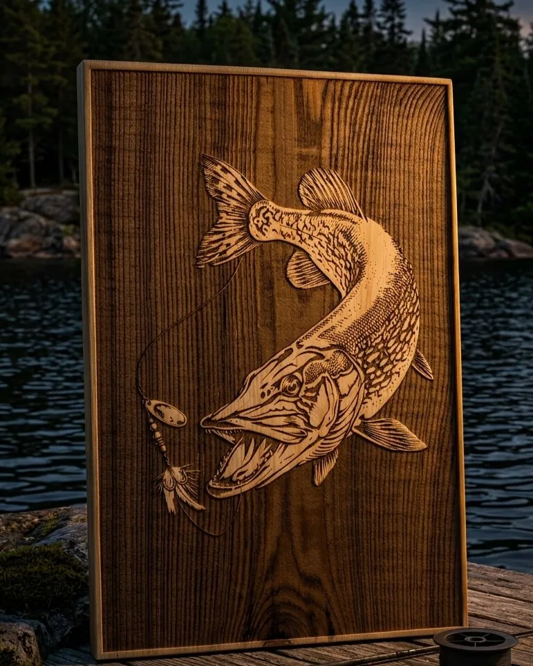 Pike strike laser engraving displayed lakeside